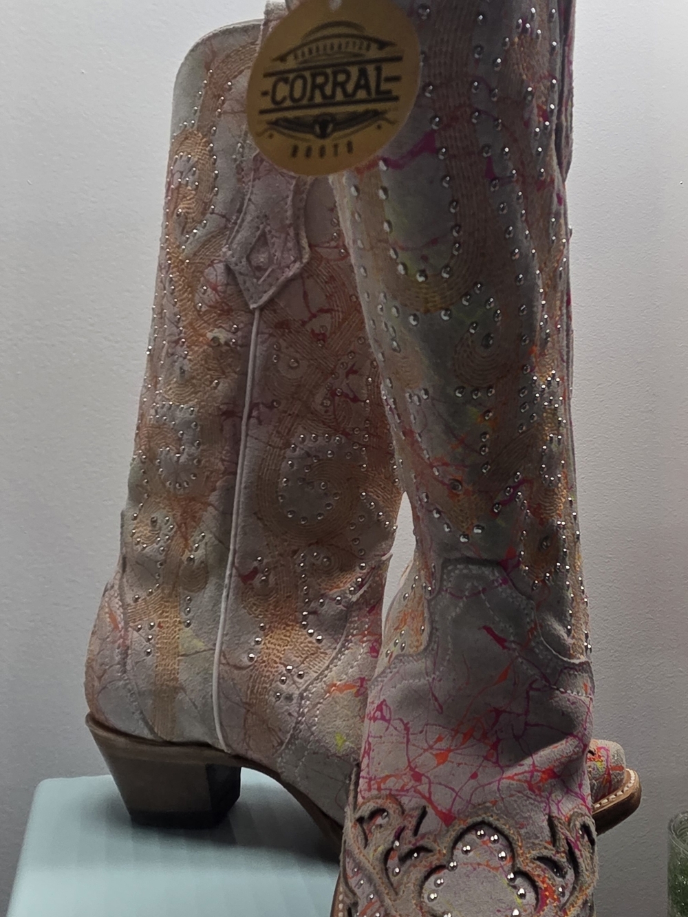 Corral Pink Multicolor Embellished Western Heeled Boots - Picture 3 of 9